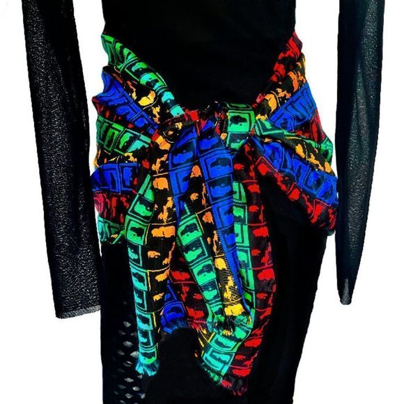 Vintage JEAN PAUL GAULTIER Negative Face Print Multi-Color Silk Scarf Unisex - Picture 7 of 8